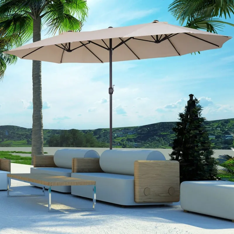 15' Double-Sided Outdoor Patio Umbrella Parasol - Beige