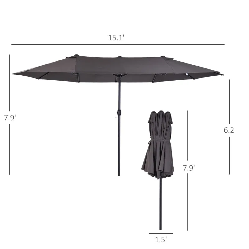 15' Double-Sided Outdoor Patio Umbrella Parasol - Gray