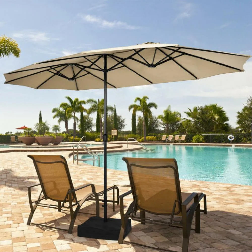 15 Feet Double-Sided Twin Patio Umbrella with Crank and Base-Turquoise