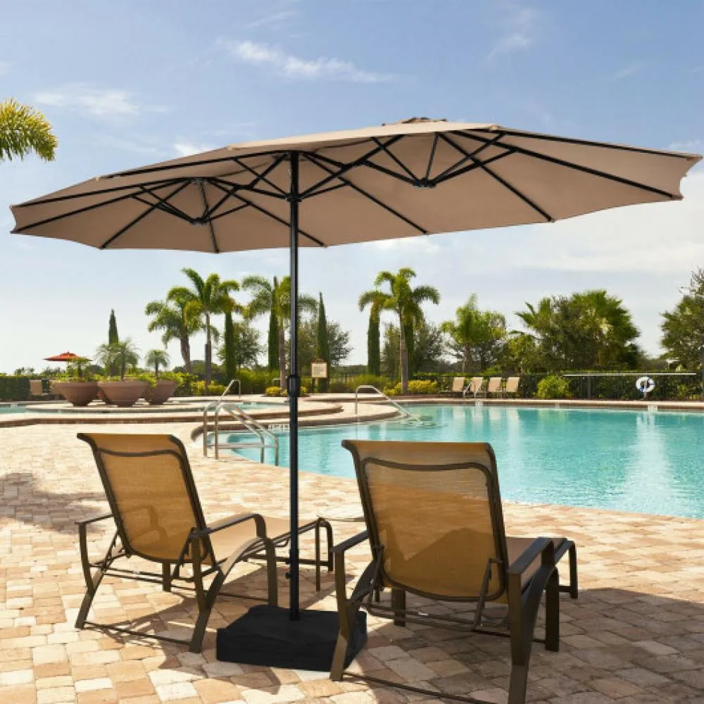 15 Feet Double-Sided Twin Patio Umbrella with Crank and Base-Turquoise