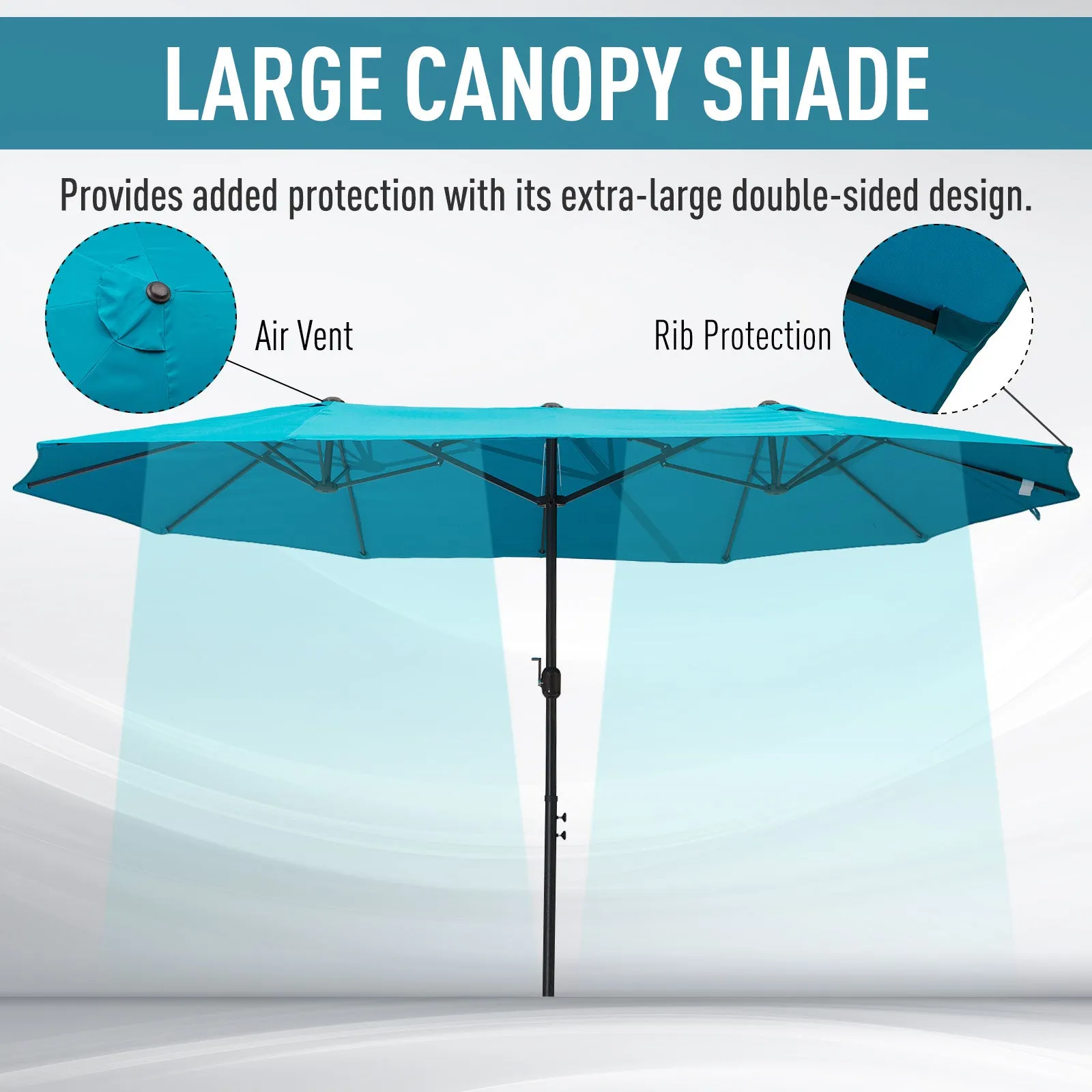 15' Outdoor Patio Twin Canopy Umbrella With Crank - Light Blue