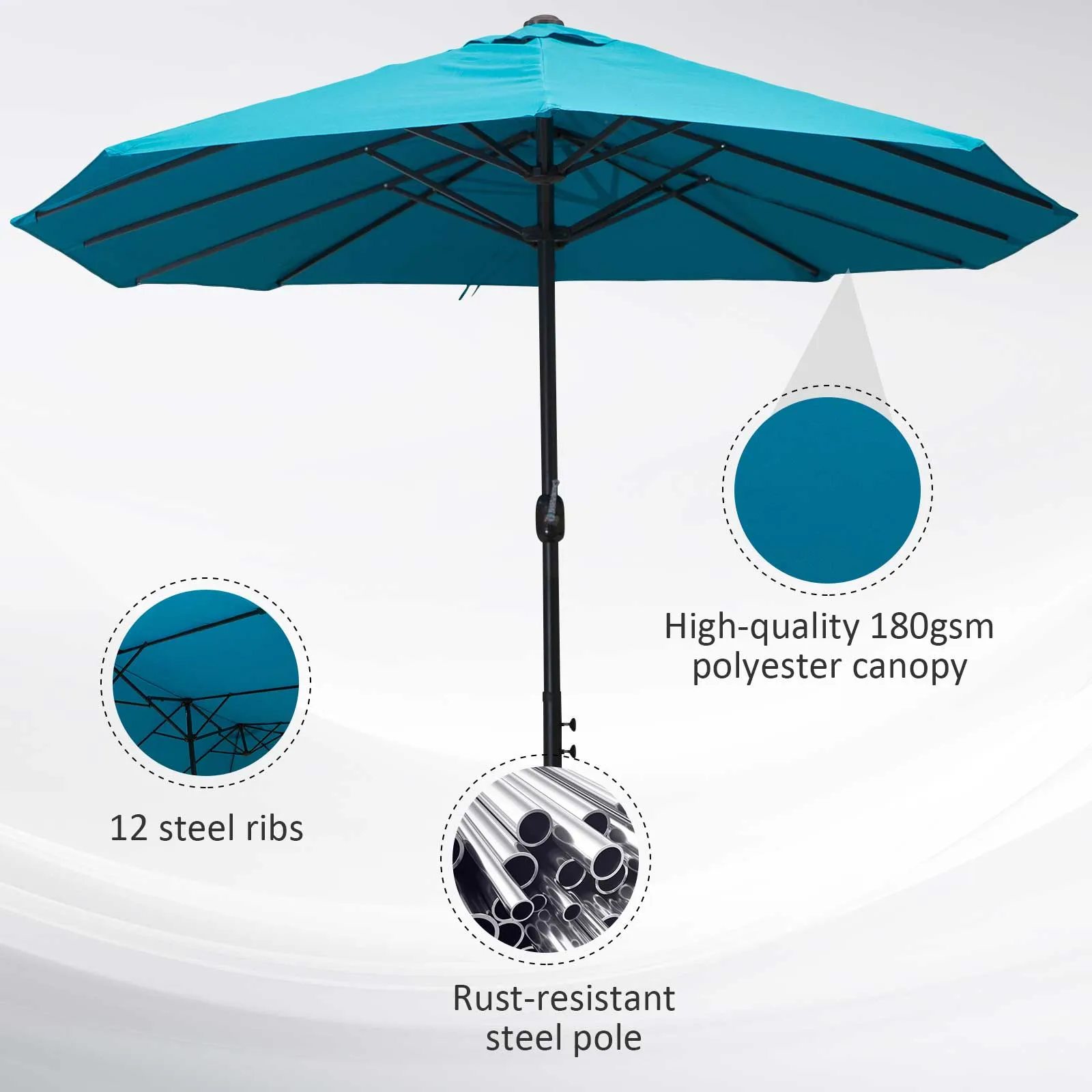 15' Outdoor Patio Twin Canopy Umbrella With Crank - Light Blue