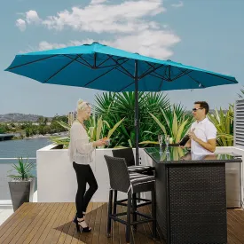 15' Outdoor Patio Twin Canopy Umbrella With Crank - Light Blue