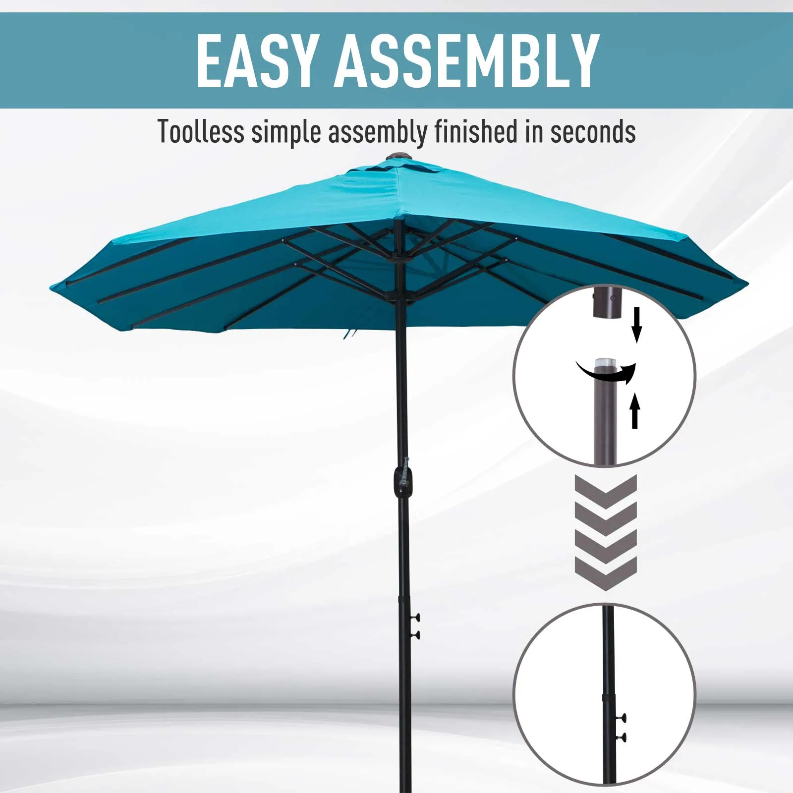 15' Outdoor Patio Twin Canopy Umbrella With Crank - Light Blue