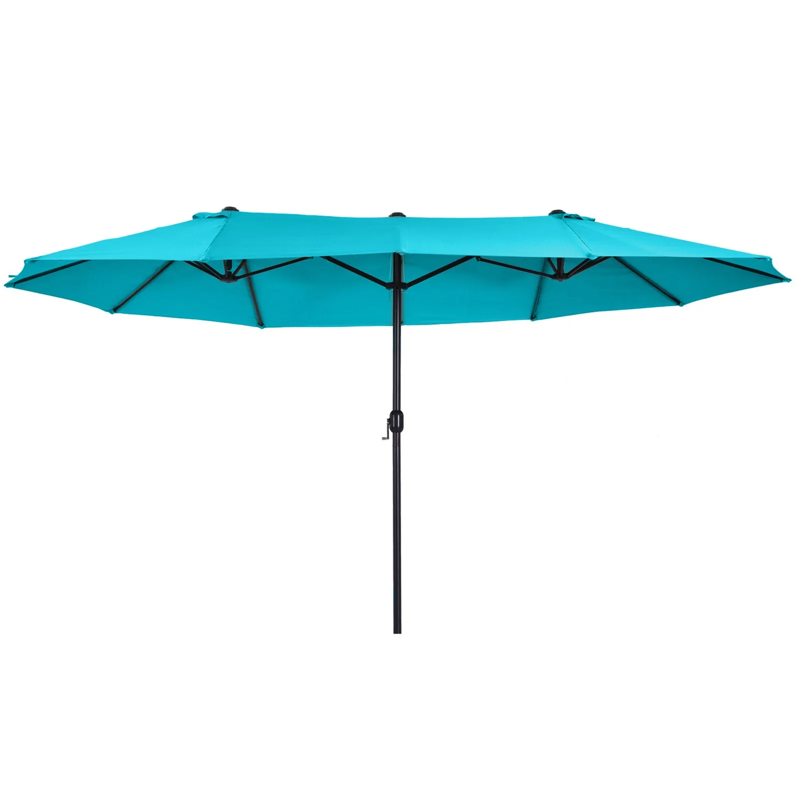 15' Outdoor Patio Twin Canopy Umbrella With Crank - Light Blue