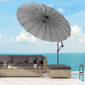 3(m) Cantilever Garden Hanging Banana Sun Umbrella with Crank Handle, 18 Sturdy Ribs and Cross Base, Grey