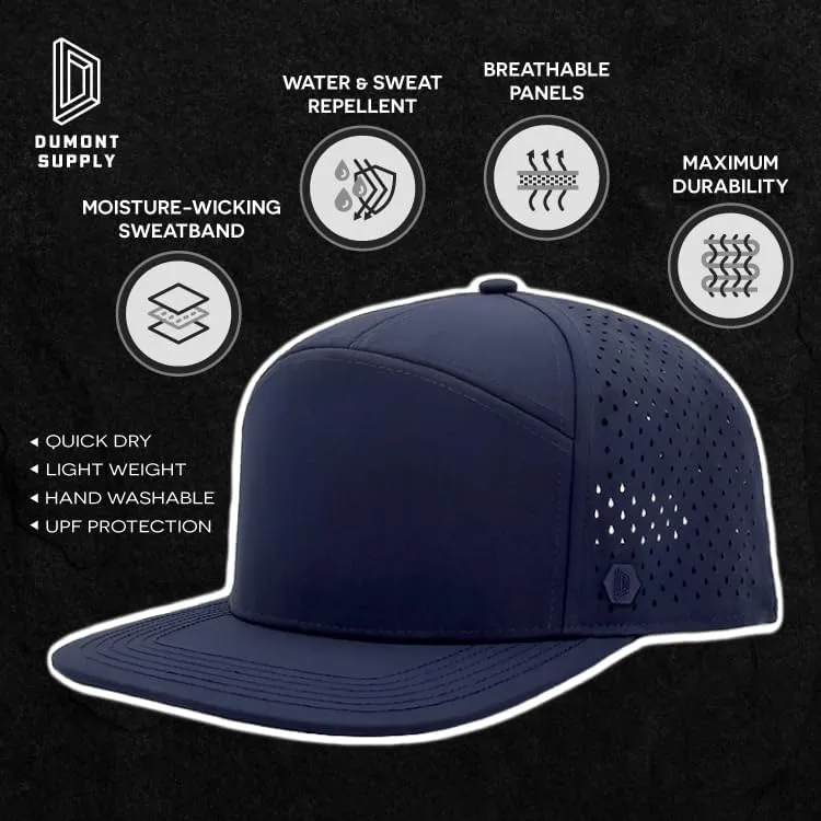 7 Panel, Flat Bill, Performance Snapback Hat, Water-Resistant Baseball Cap, Men & Women