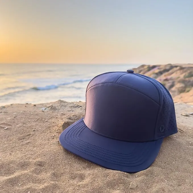 7 Panel, Flat Bill, Performance Snapback Hat, Water-Resistant Baseball Cap, Men & Women