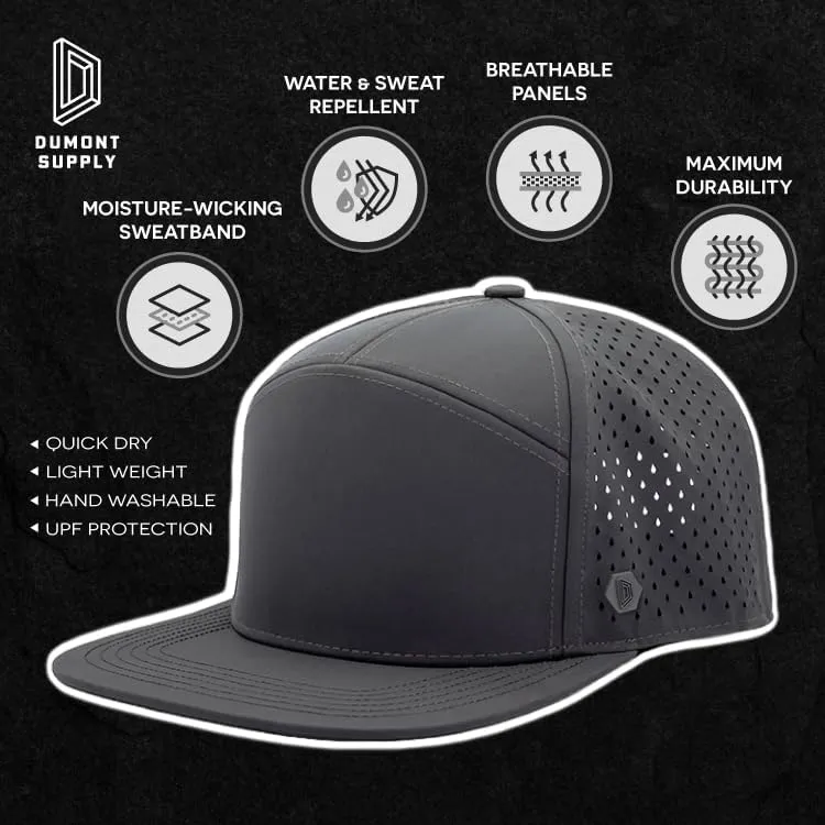 7 Panel, Flat Bill, Performance Snapback Hat, Water-Resistant Baseball Cap, Men & Women