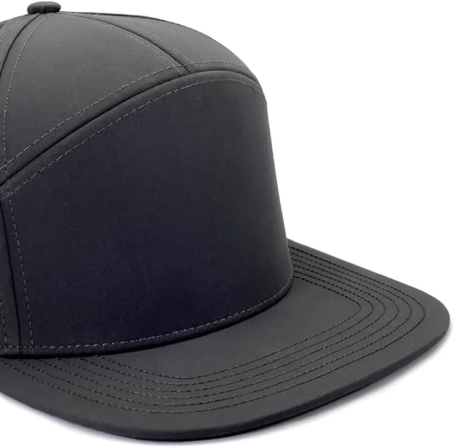 7 Panel, Flat Bill, Performance Snapback Hat, Water-Resistant Baseball Cap, Men & Women