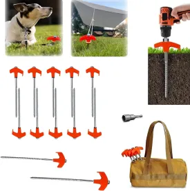 8" Screw in Tent Stakes, Ground Anchors Screw in, Screw in Tent Stakes Heavy Duty, Metal Threaded Tent Spikes, Tent Pegs Camping Stakes, Tent Stakes for Camping (12pcs,with Hex Head and Storage Bags)