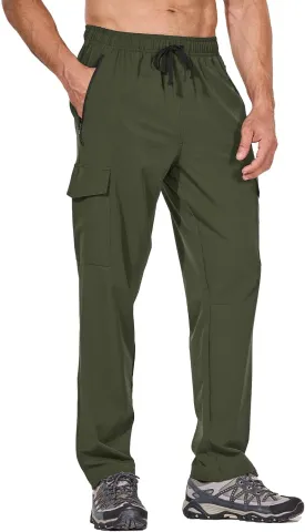 baleaf Men's Hiking Pants Water Resistant Cargo Quick Dry Travel Elastic Waist with Zip Pockets UPF 50  for Work Running