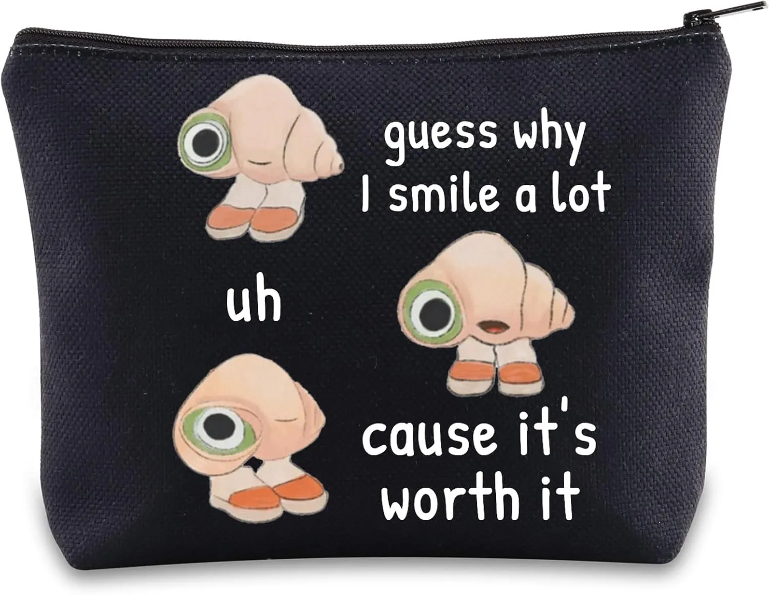 BWWKTOP Marcel Fan Cosmetic Makeup Bag The Shell Animation Inspired Gifts Guess Why I Smile A Lot Uh Cause Worth It Marcel Zipper Pouch Bag For Women Girls (Guess Why BL)