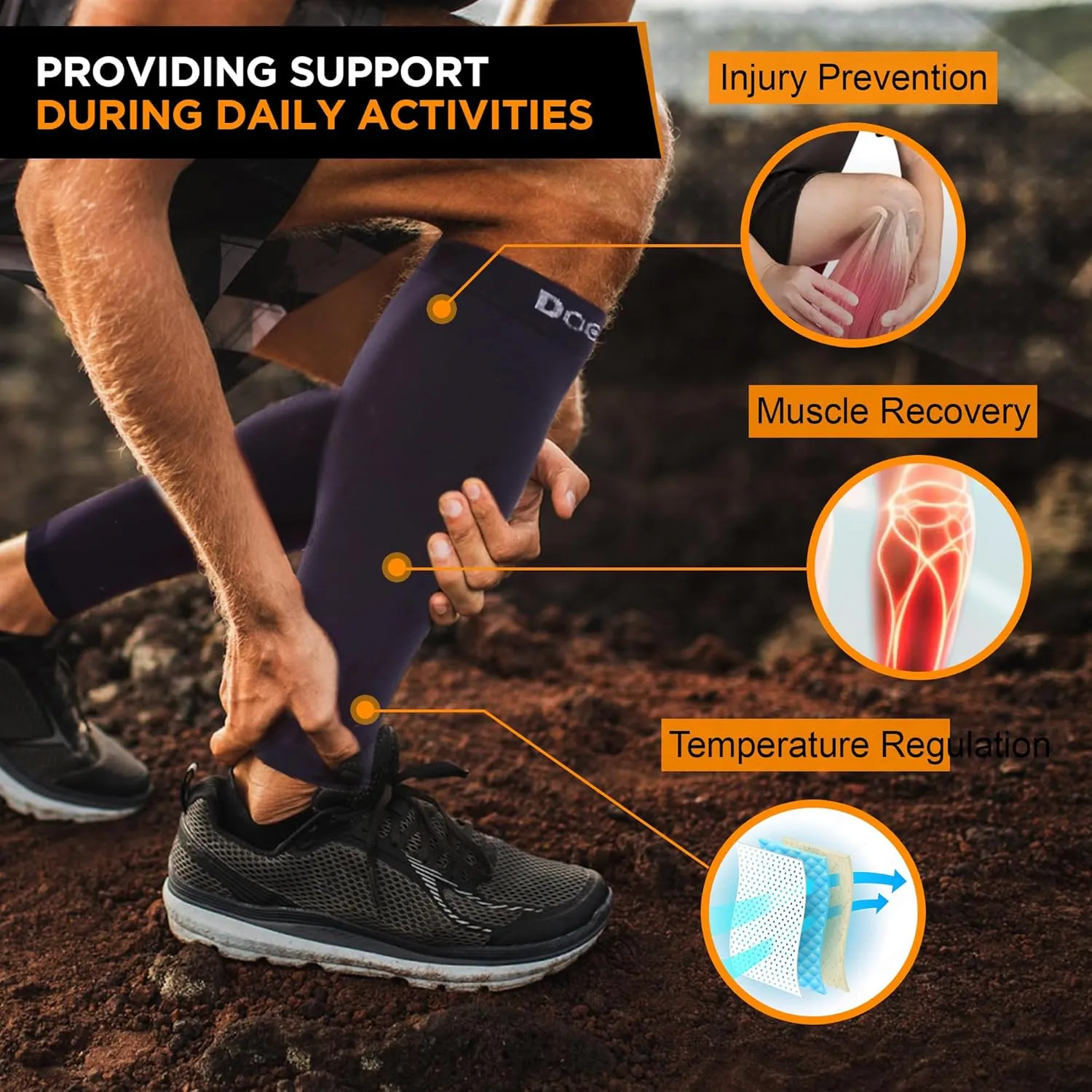Doc Miller Compression Calf Sleeve for Men & Women, Premium Medical Grade, 20-30mmHg Graduated, Shin Splints, 1 Pair