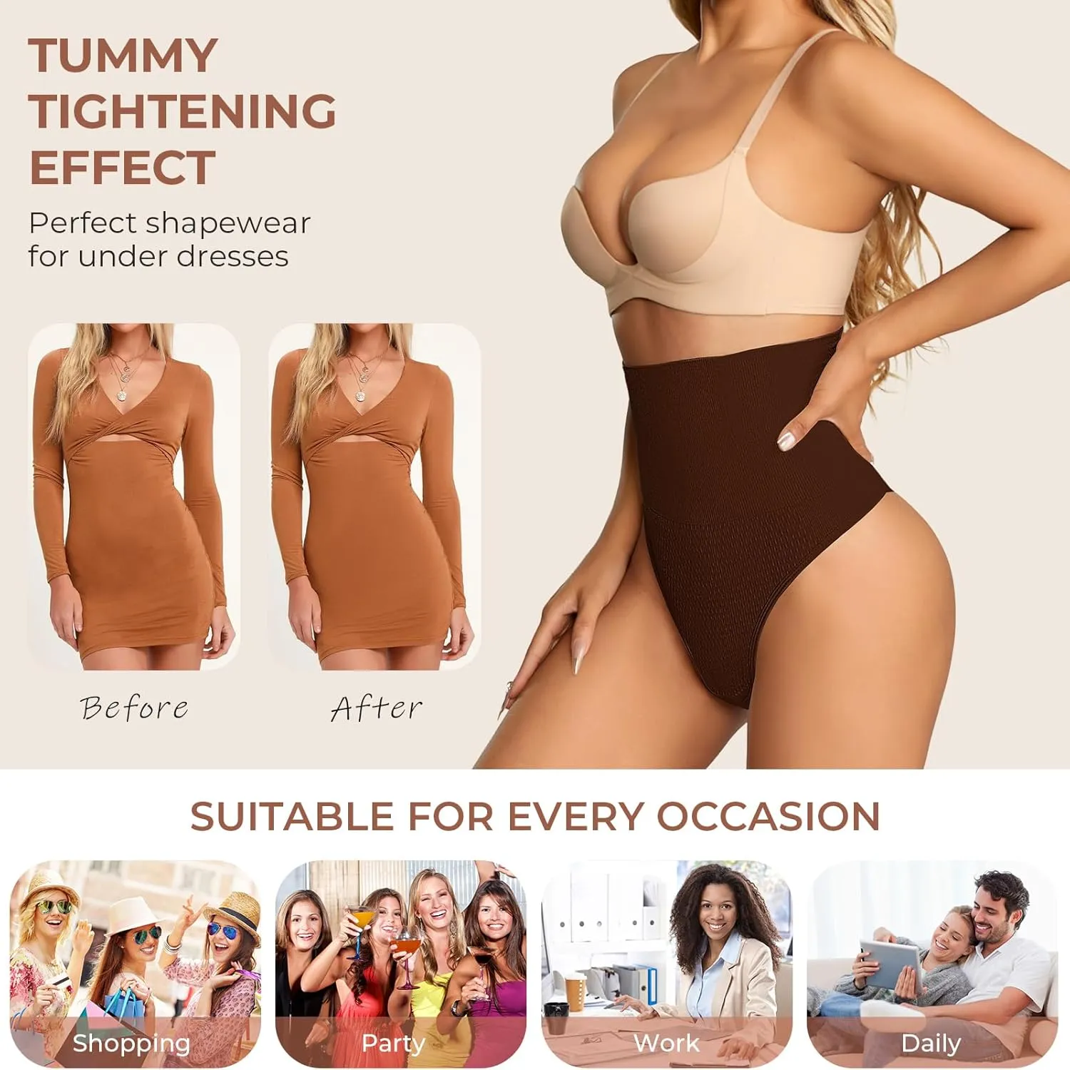 Dulchany Thong Shapewear Tummy Control Underwear for Women Seamless Body Shaper Panties