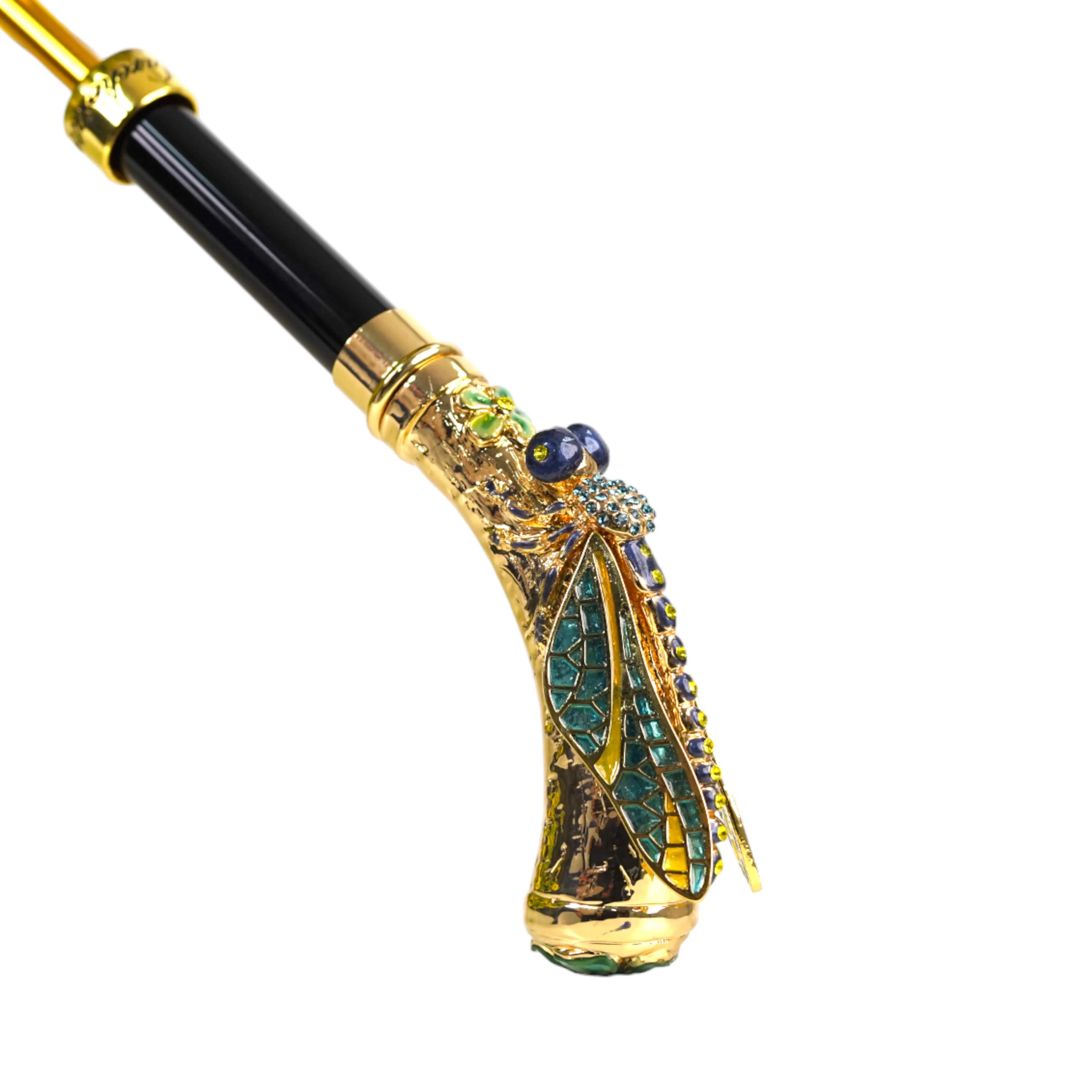 Exclusive Italian Artisan Umbrella with Exquisite Hand-Painted Dragonfly Handle