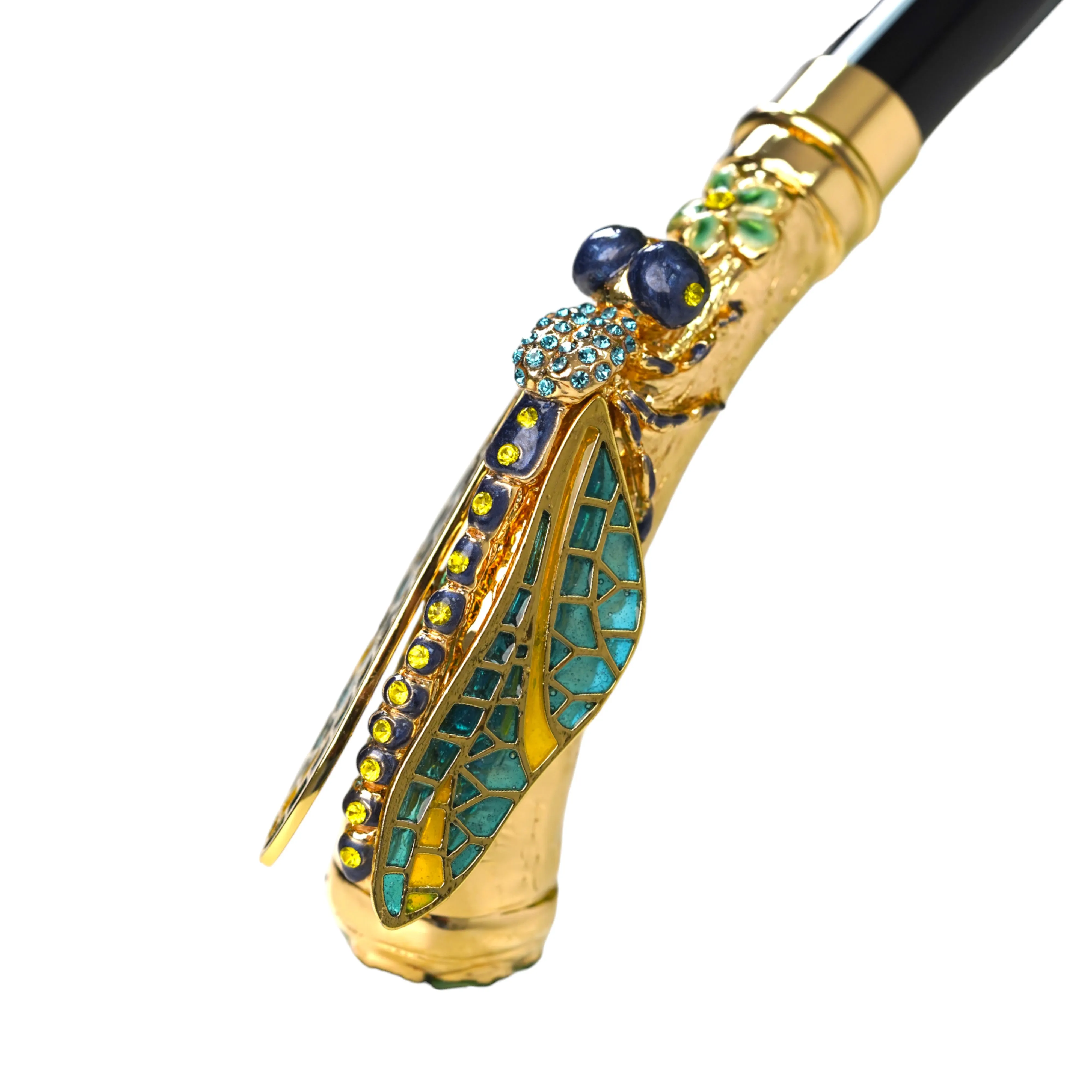 Exclusive Italian Artisan Umbrella with Exquisite Hand-Painted Dragonfly Handle