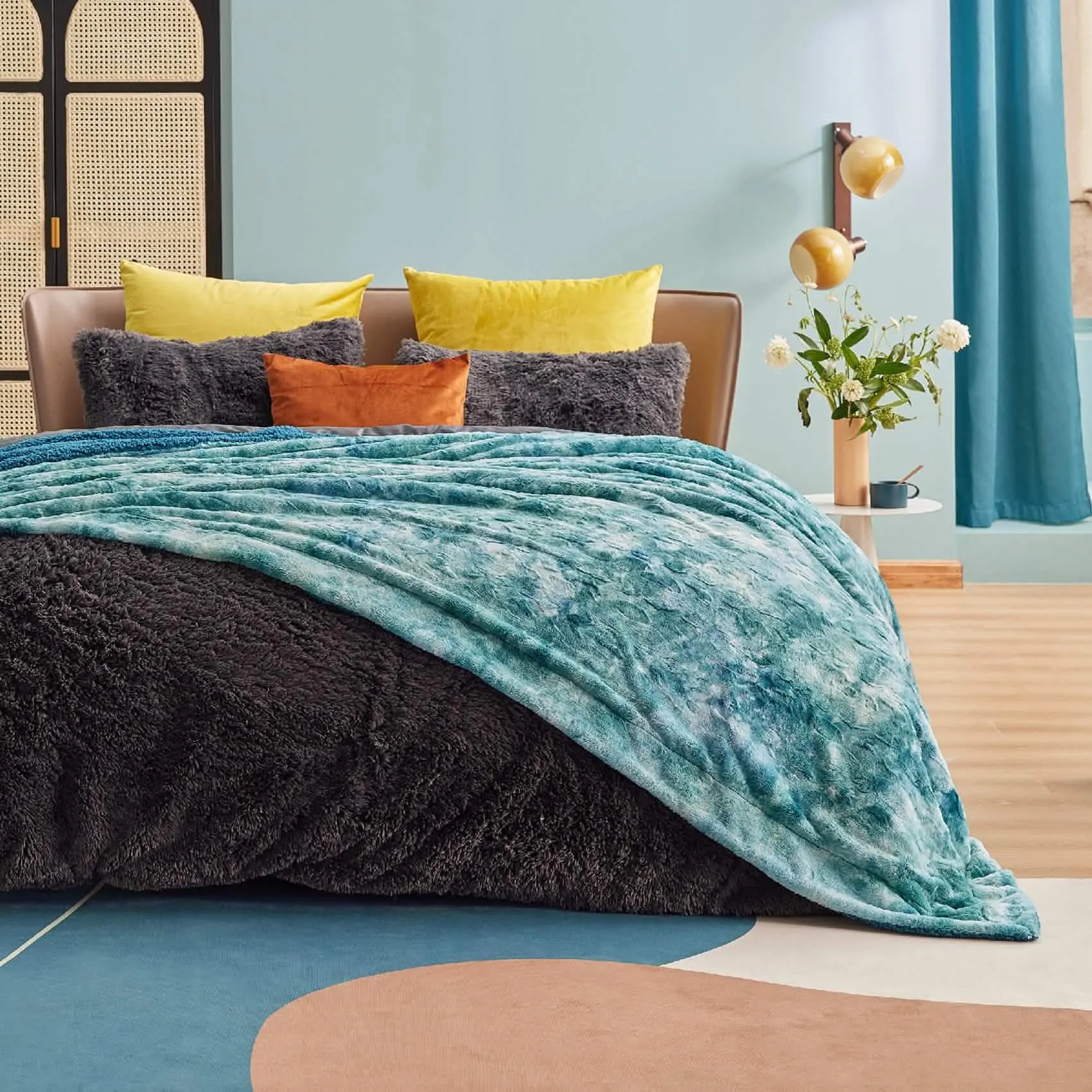 Faux Fur and Sherpa Tie-dye Reversible Blanket