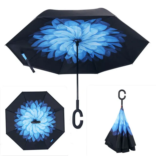 Folding Reverse Umbrella Double Layer Inverted Windproof Rain Car Umbrellas For Women
