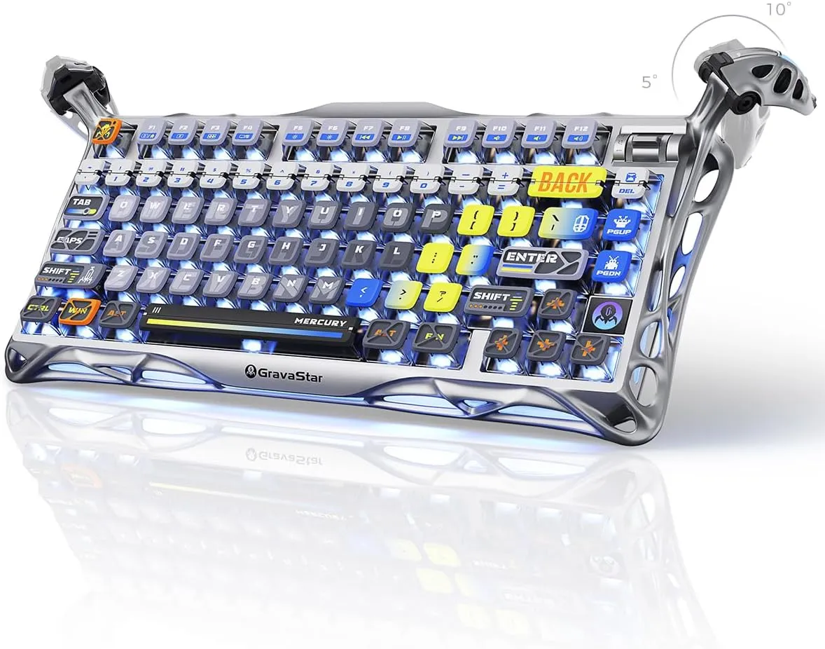 GravaStar Mercury K1 Pro Wireless Gaming Keyboard, Aluminum Alloy, 75% Layout Custom Keyboard, Designed for Durability & Unique Aesthetic (Interstellar Silver)