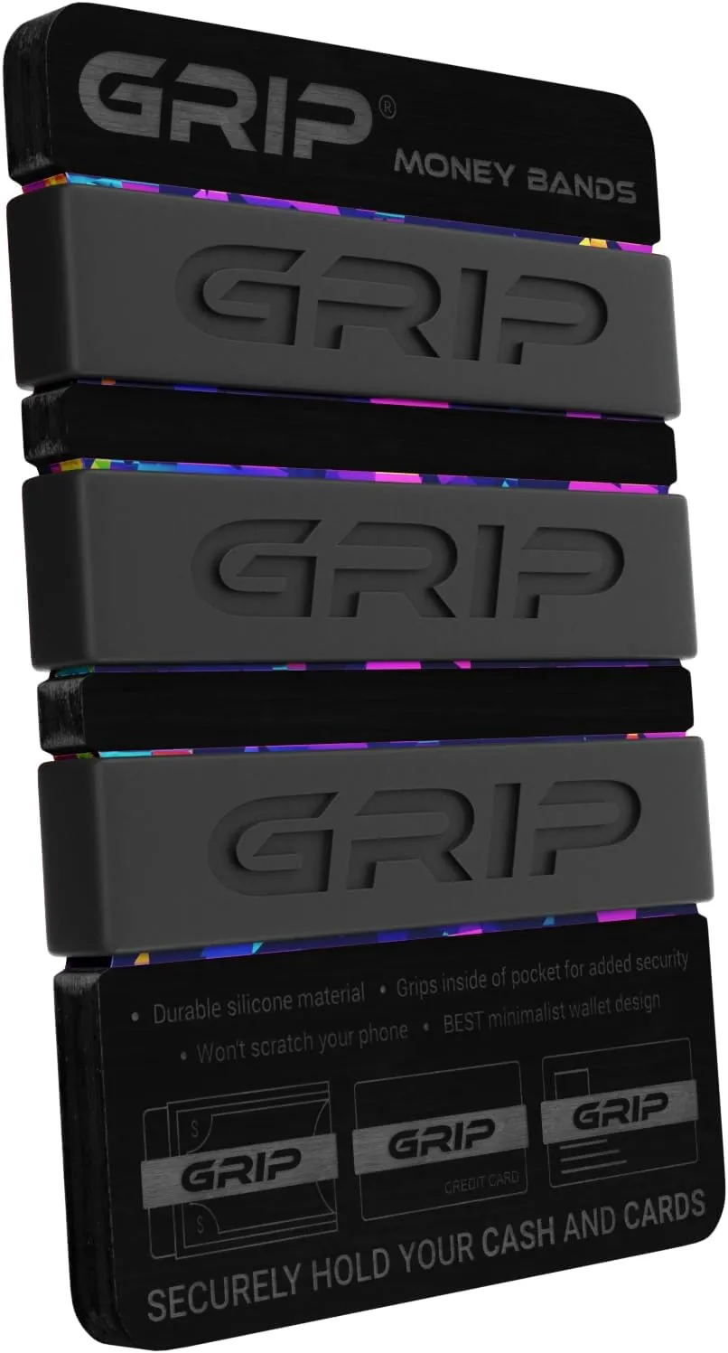 Grip Money Bands (Pack of 3) - BLACK - Premium Silicone Band for Cash & Cards - Slim & Durable Design