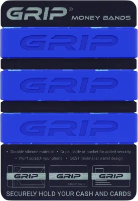 Grip Money Bands (Pack of 3) - DARK BLUE - Premium Silicone Band for Cash & Cards - Slim & Durable Design