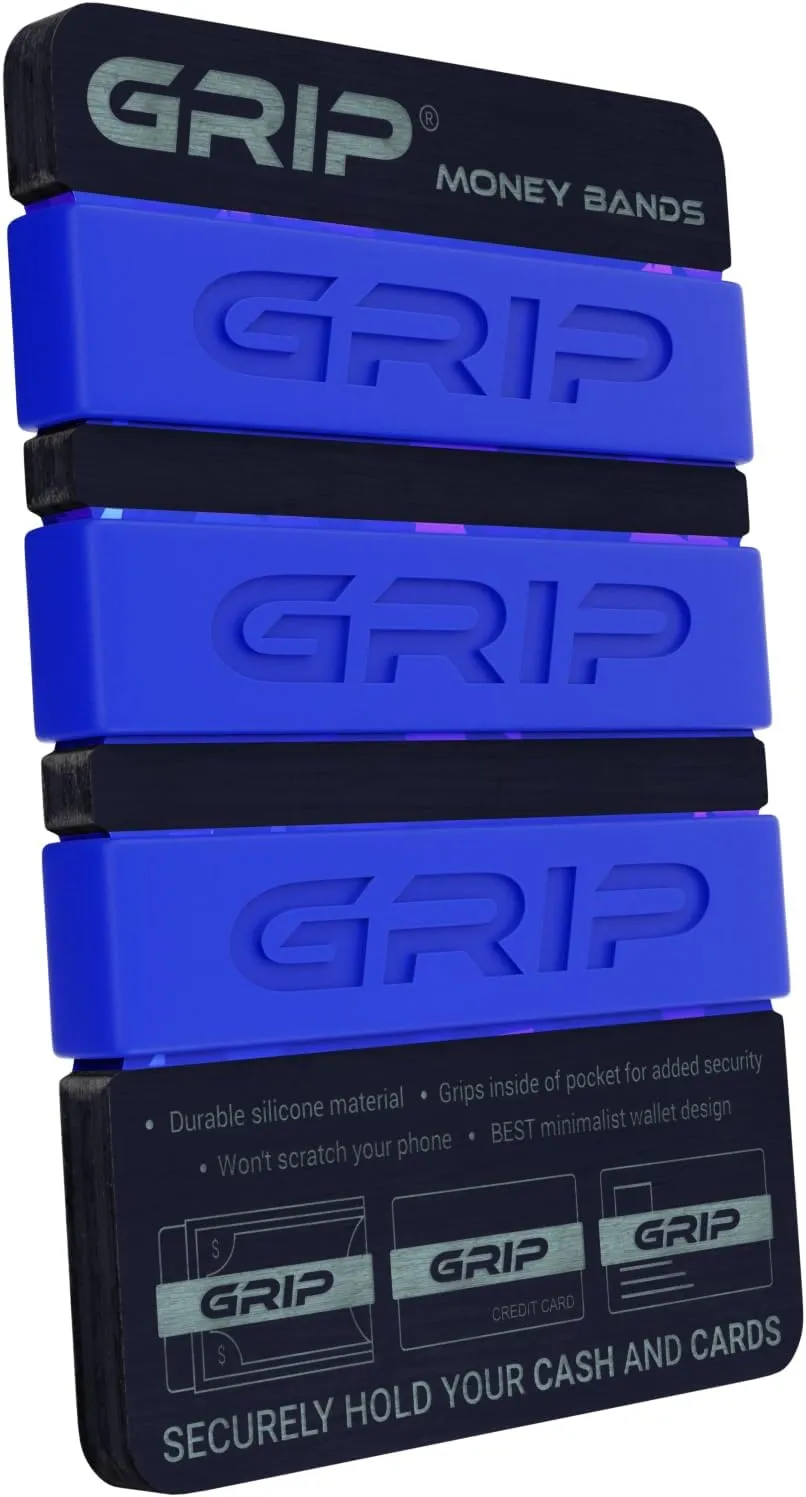 Grip Money Bands (Pack of 3) - DARK BLUE - Premium Silicone Band for Cash & Cards - Slim & Durable Design