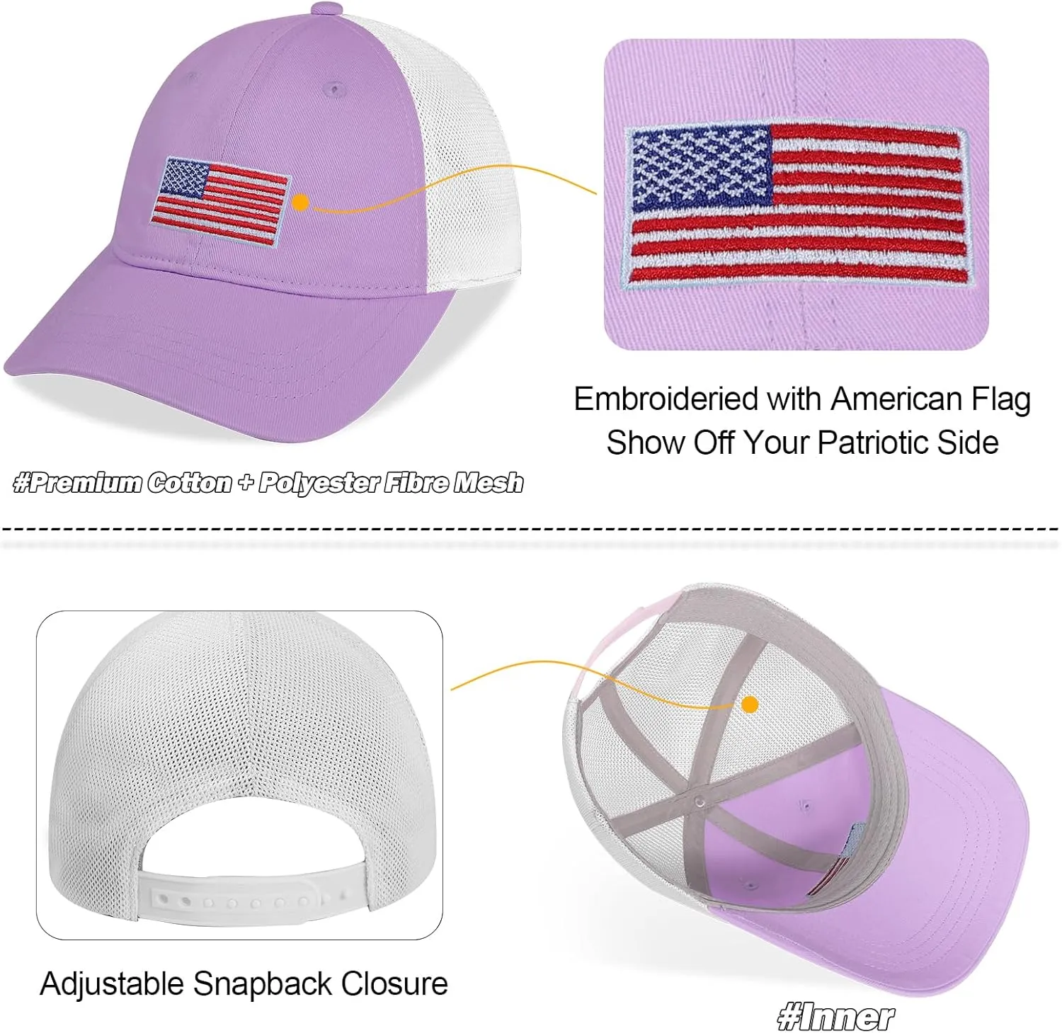 Kids American Flag Baseball Cap Boys Girls Mesh Baseball Hat, Toddler Embroidery Trucker Hat for Age 3-14 Years