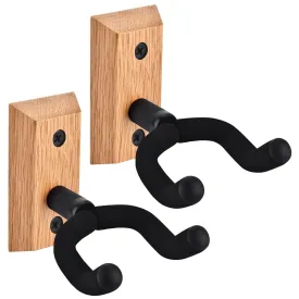 MOREYES Guitar Wall Mount 2 Pack, Guitar Wall Hangers with Rotatable Soft Guitar Hooks for All Size Guitars, U-Shaped Guitar Holder Wall Mount for Acoustic Guitar, Bass, Easy to Install, Oak, Black