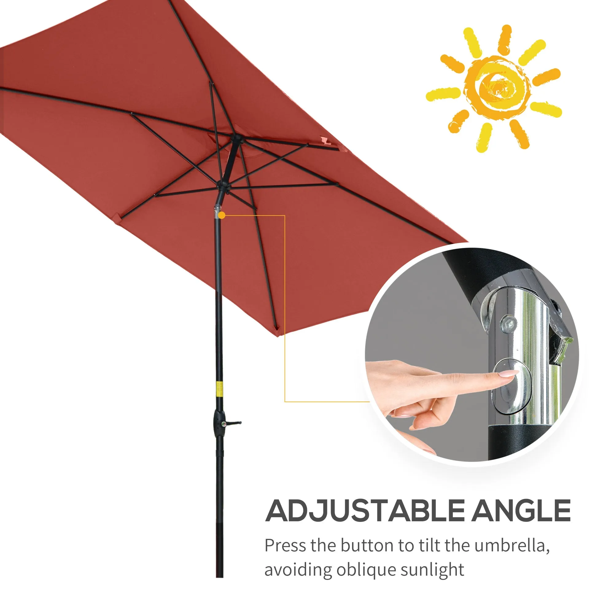 Outsunny 2 x 3(m) Garden Parasol Rectangular Market Umbrella w/ Crank Wine Red