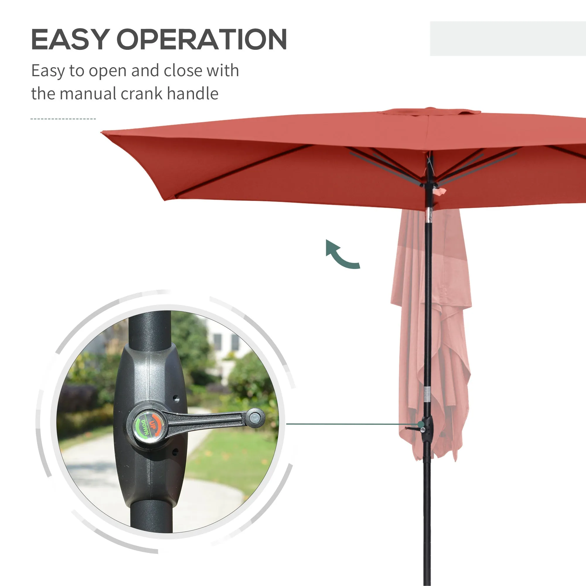Outsunny 2 x 3(m) Garden Parasol Rectangular Market Umbrella w/ Crank Wine Red
