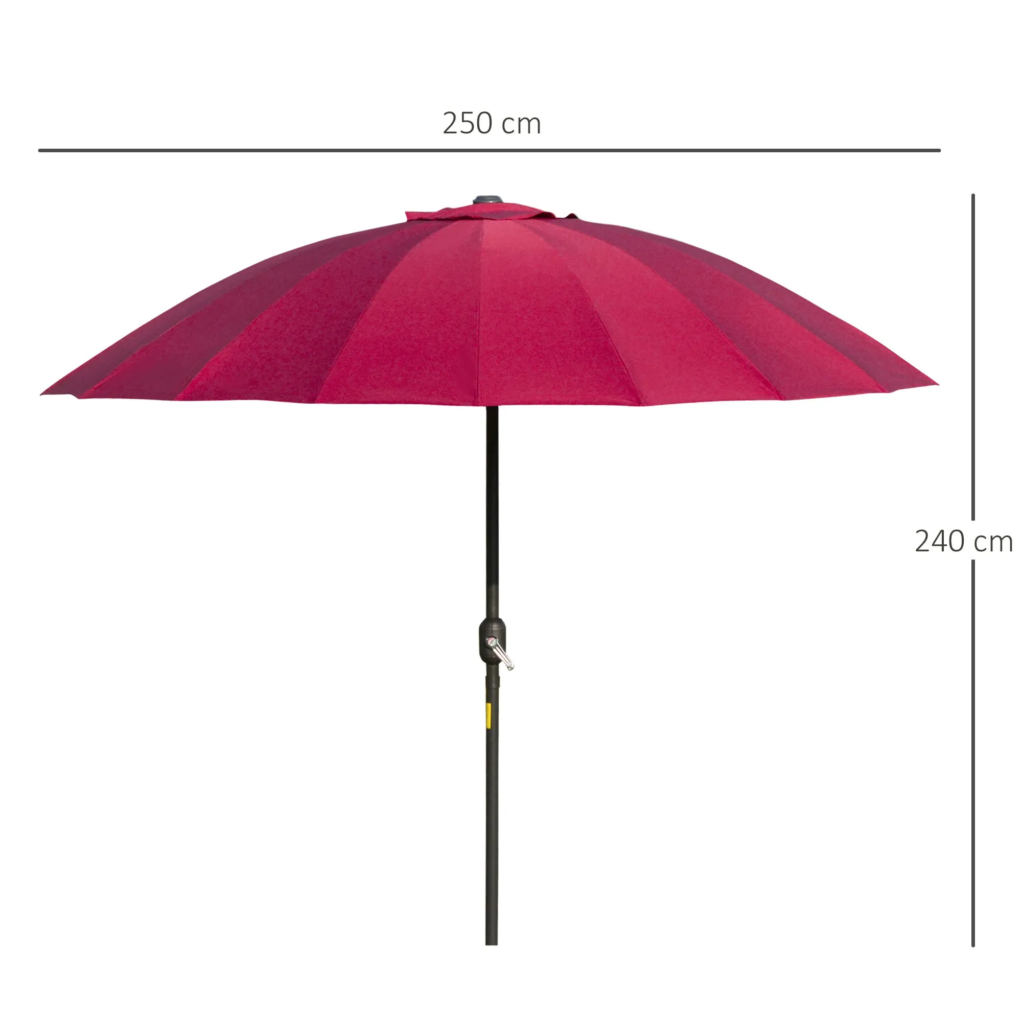 Outsunny 2.6m Round Curved Adjustable Parasol Sun Umbrella Metal Pole Red