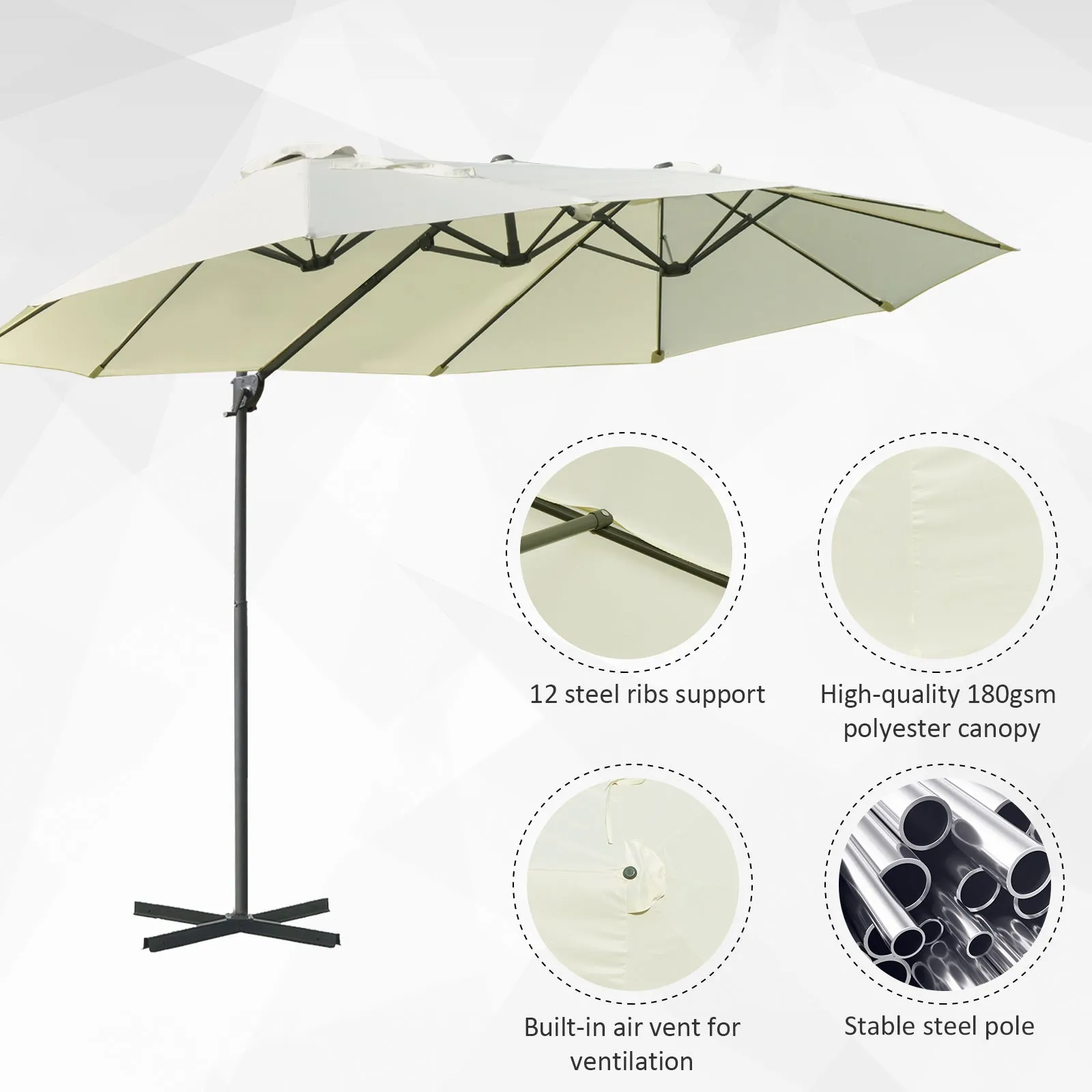 Outsunny Double Canopy Offset Parasol Umbrella Garden Shade Steel Canopy Beige