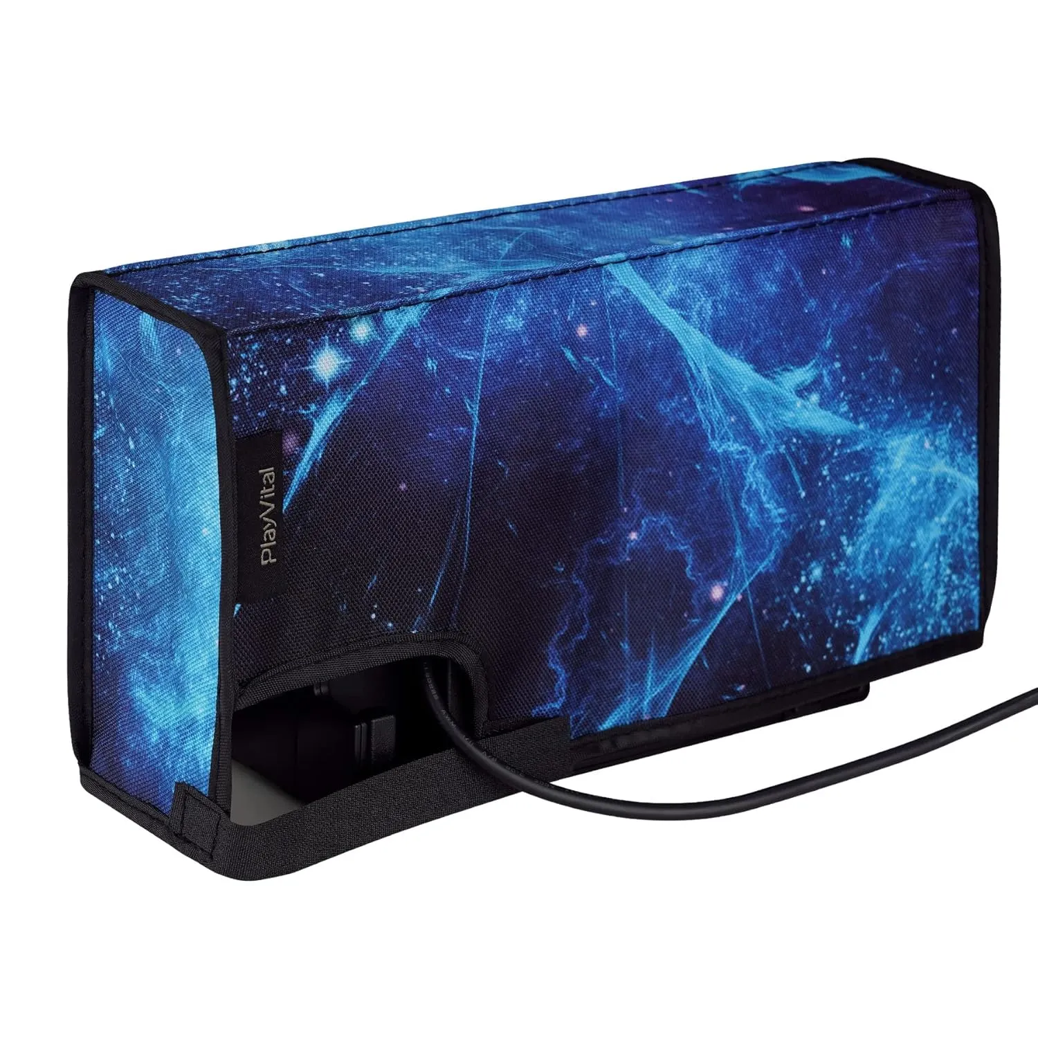 PlayVital Nylon Dust Cover, Soft Neat Lining Dust Guard, Anti Scratch Waterproof Cover Sleeve for Nintendo Switch & Switch OLED Charging Dock - Blue Nebula