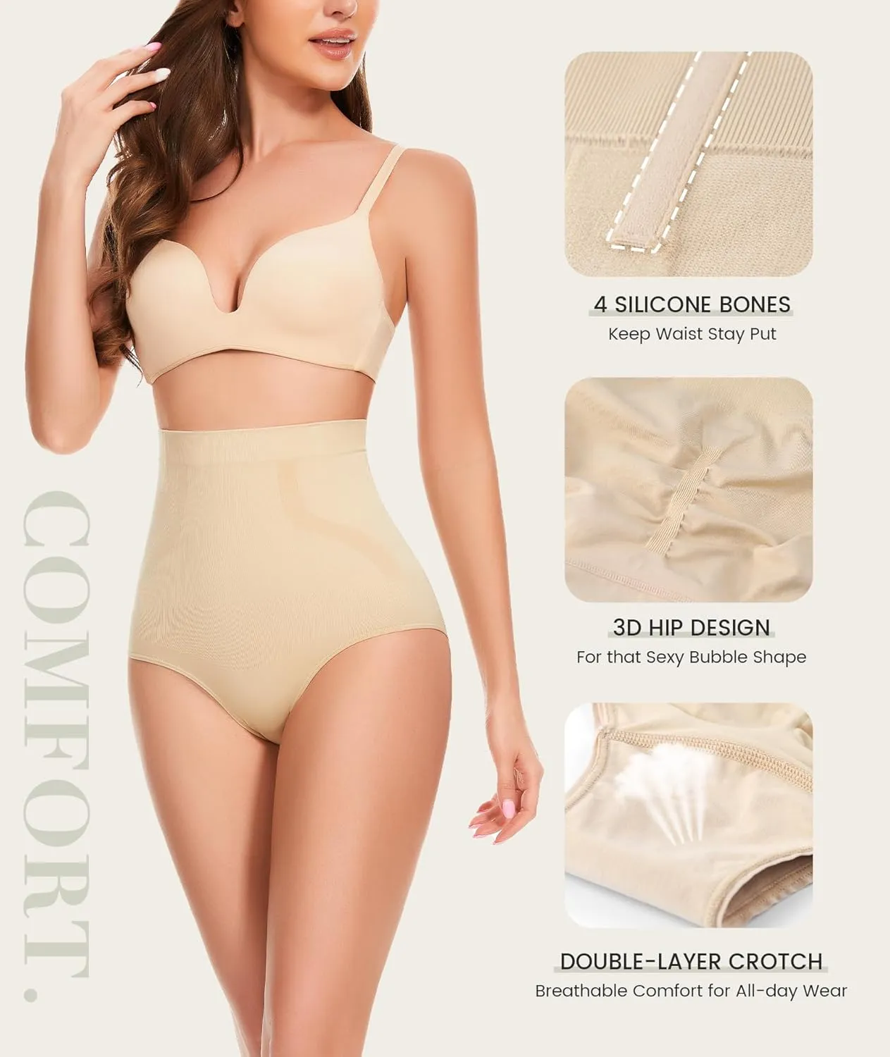 Tummy Control Underwear - High Waisted Body Shaper Panties Seamless Shapewear Compression Briefs for Women