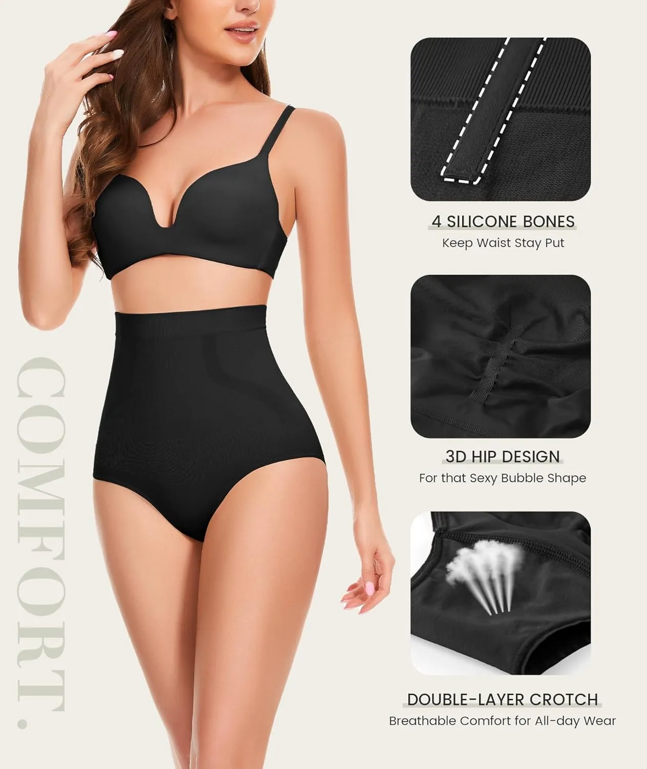 Tummy Control Underwear - High Waisted Body Shaper Panties Seamless Shapewear Compression Briefs for Women