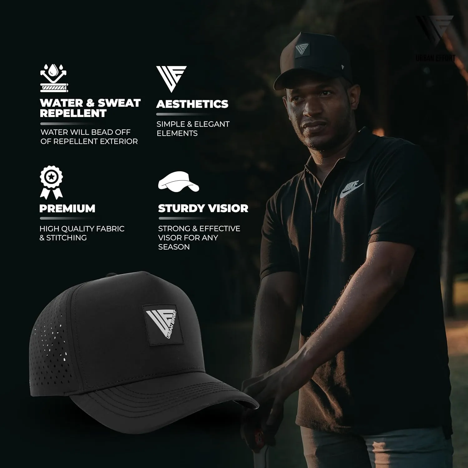 Urban Effort Hydro Performance Hat-Water-Resistant Baseball Cap-Men and Women-Great Snapback for Golf, Adventure,Lake,Workout