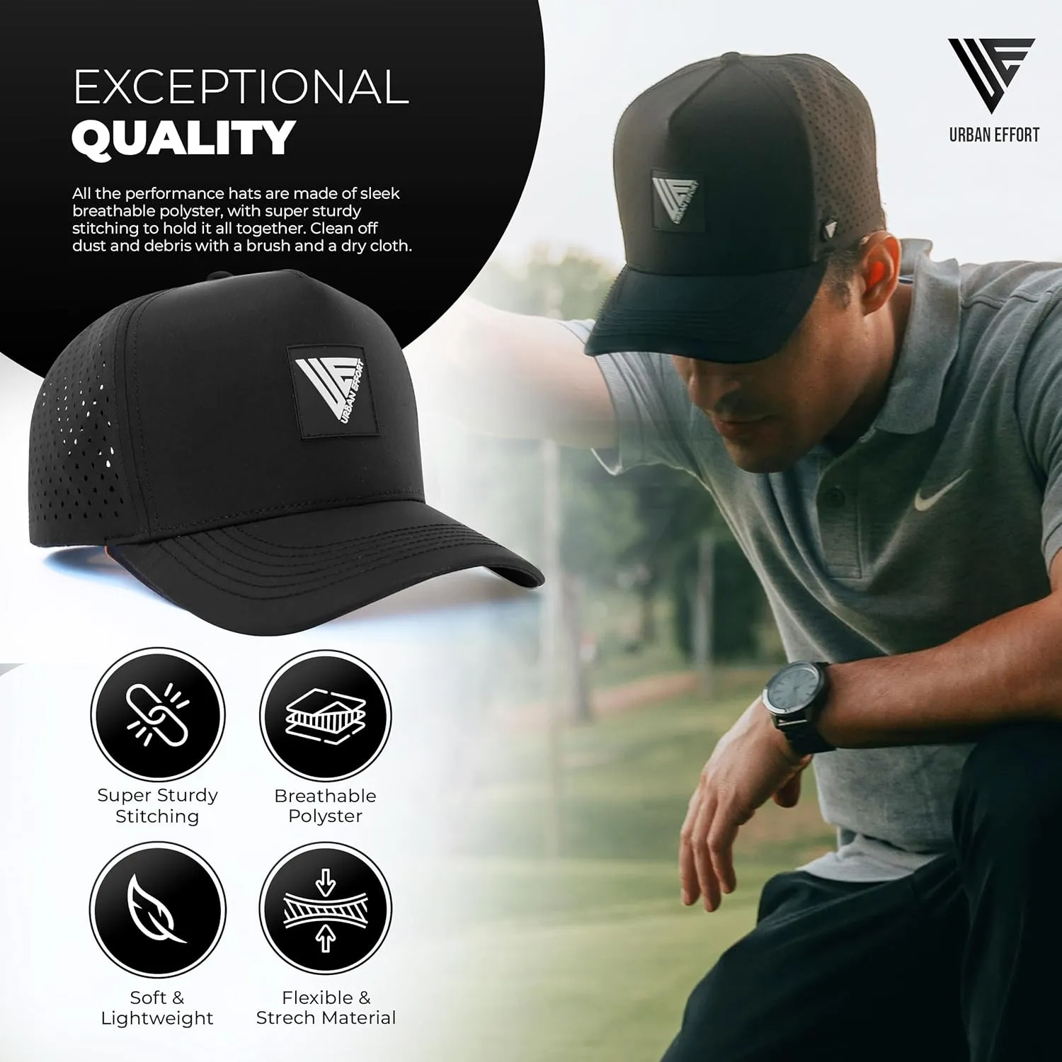 Urban Effort Hydro Performance Hat-Water-Resistant Baseball Cap-Men and Women-Great Snapback for Golf, Adventure,Lake,Workout