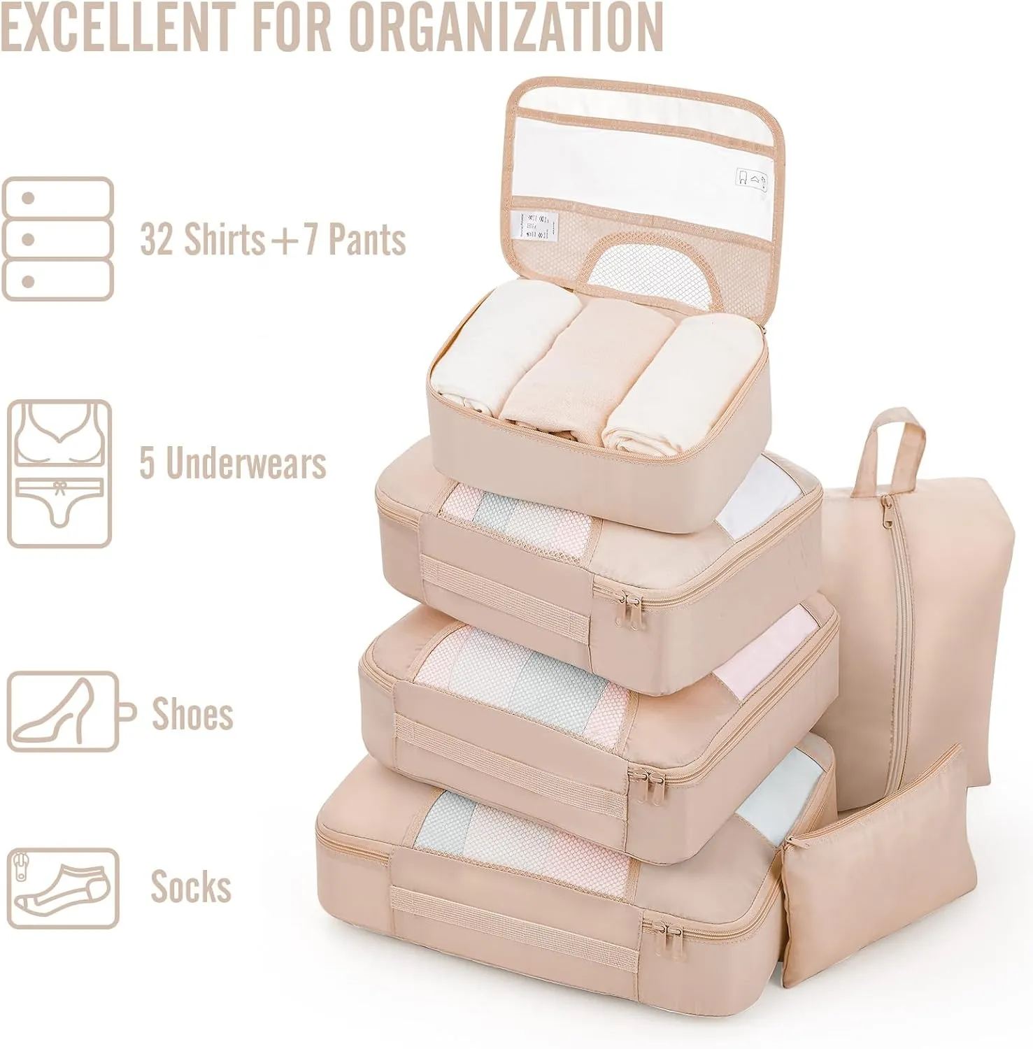 Veken 8 Set Packing Cubes for Travel, Gifts for Women Mom, Suitcase Organizer Bags for Luggage with Hanging Toiletry Bag and Shoe Bag, Vacation Essentials Travel Accessories for Cruise Ship