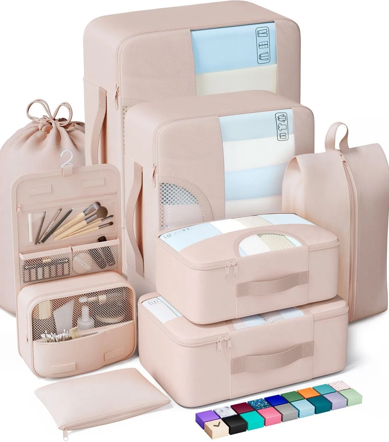 Veken 8 Set Packing Cubes for Travel, Gifts for Women Mom, Suitcase Organizer Bags for Luggage with Hanging Toiletry Bag and Shoe Bag, Vacation Essentials Travel Accessories for Cruise Ship
