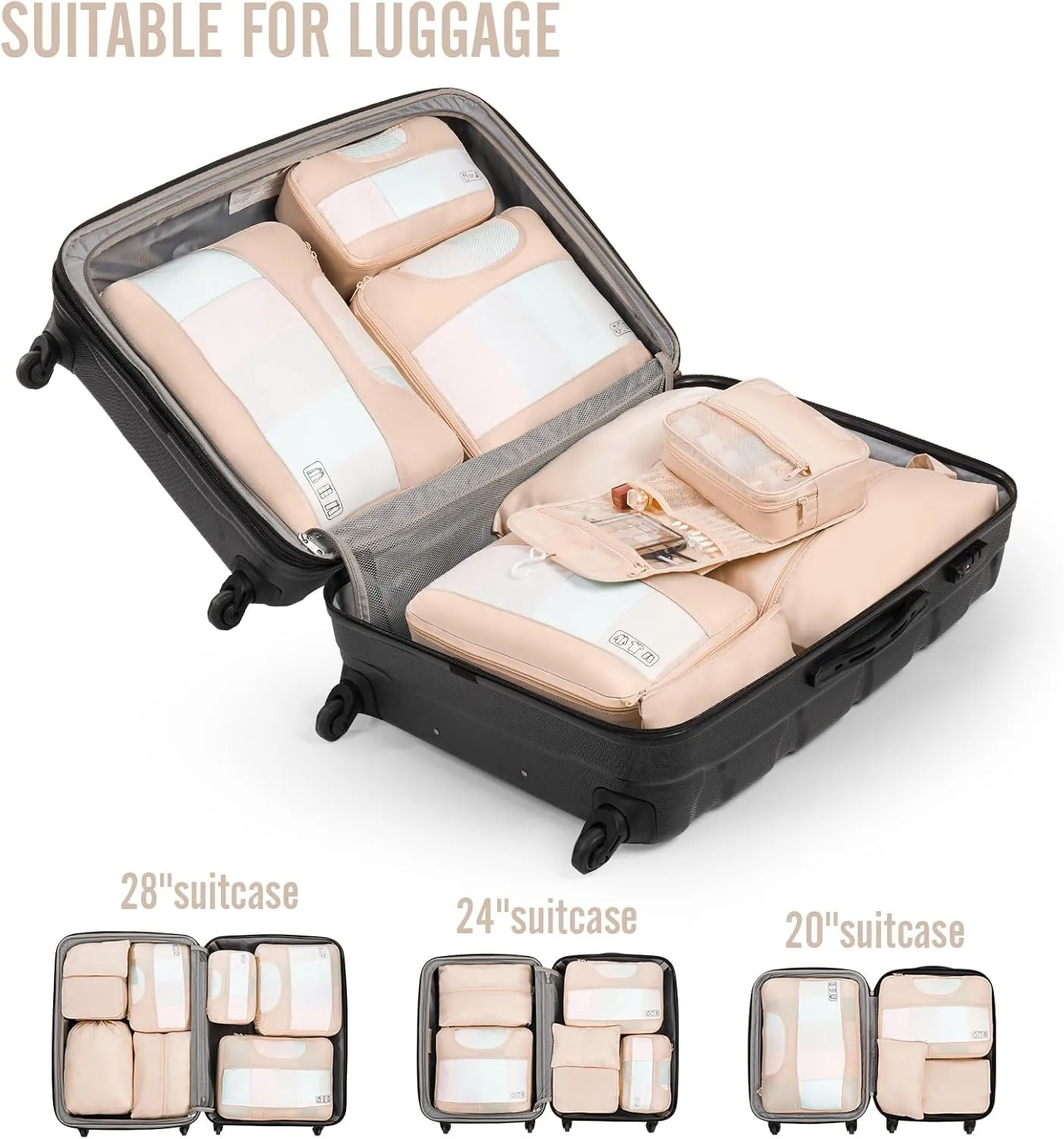 Veken 8 Set Packing Cubes for Travel, Gifts for Women Mom, Suitcase Organizer Bags for Luggage with Hanging Toiletry Bag and Shoe Bag, Vacation Essentials Travel Accessories for Cruise Ship