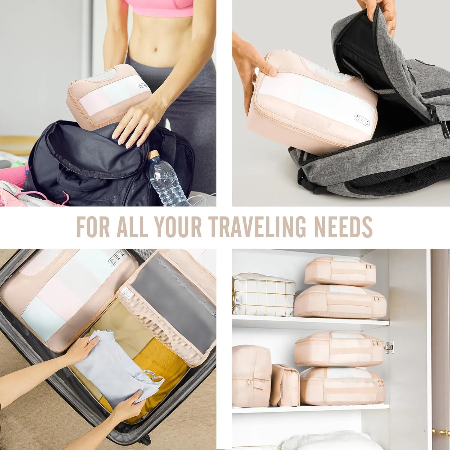Veken 8 Set Packing Cubes for Travel, Gifts for Women Mom, Suitcase Organizer Bags for Luggage with Hanging Toiletry Bag and Shoe Bag, Vacation Essentials Travel Accessories for Cruise Ship
