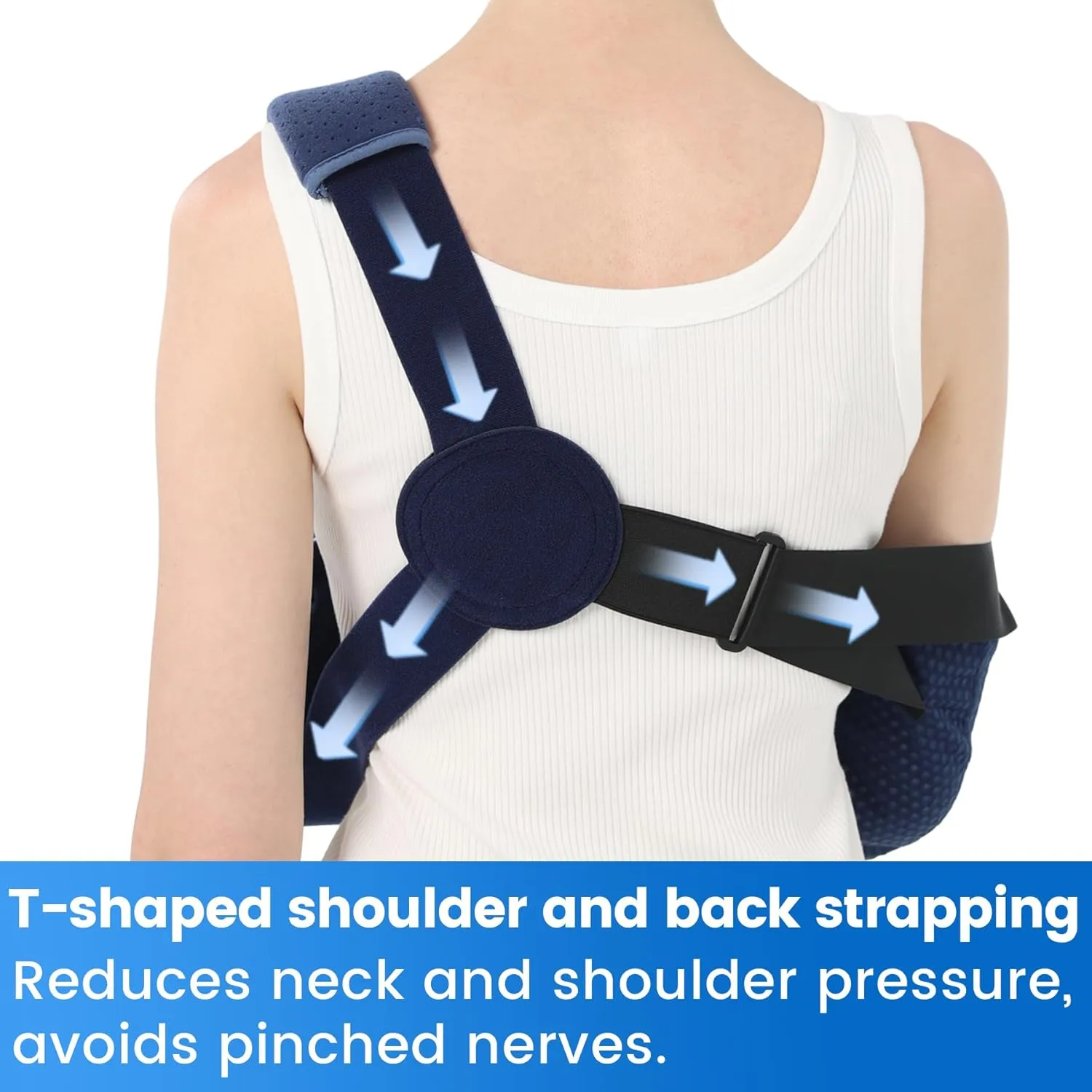 Velpeau Arm Sling Shoulder Immobilizer with Waist Strap, Ventilated & Breathable Design, Arm Support Brace for Shoulder, Rotator Cuff, Elbow, Hand injury (Mesh Version, Blue, Right, L: Bust 40-51)