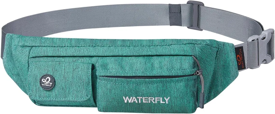 WATERFLY Fanny Pack for Women Men Water Resistant Small Waist Pouch Slim Belt Bag with 4 Pockets for Running Travelling Hiking Walking Lightweight Crossbody Chest Bag Fit All Phones