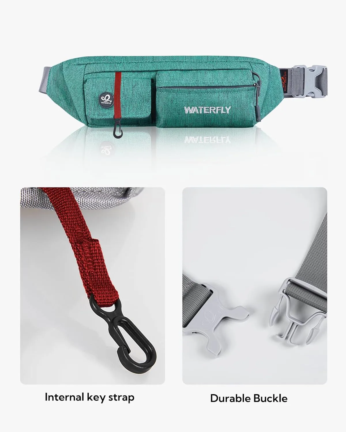 WATERFLY Fanny Pack for Women Men Water Resistant Small Waist Pouch Slim Belt Bag with 4 Pockets for Running Travelling Hiking Walking Lightweight Crossbody Chest Bag Fit All Phones