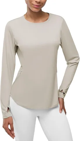 Womens Zipper Pockets Long Sleeve Rash Guard UPF 50  Sun Protection Shirts for Hiking Outdoor Workout Swim Shirt