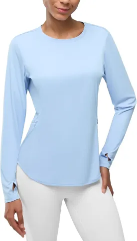 Womens Zipper Pockets Long Sleeve Rash Guard UPF 50  Sun Protection Shirts for Hiking Outdoor Workout Swim Shirt