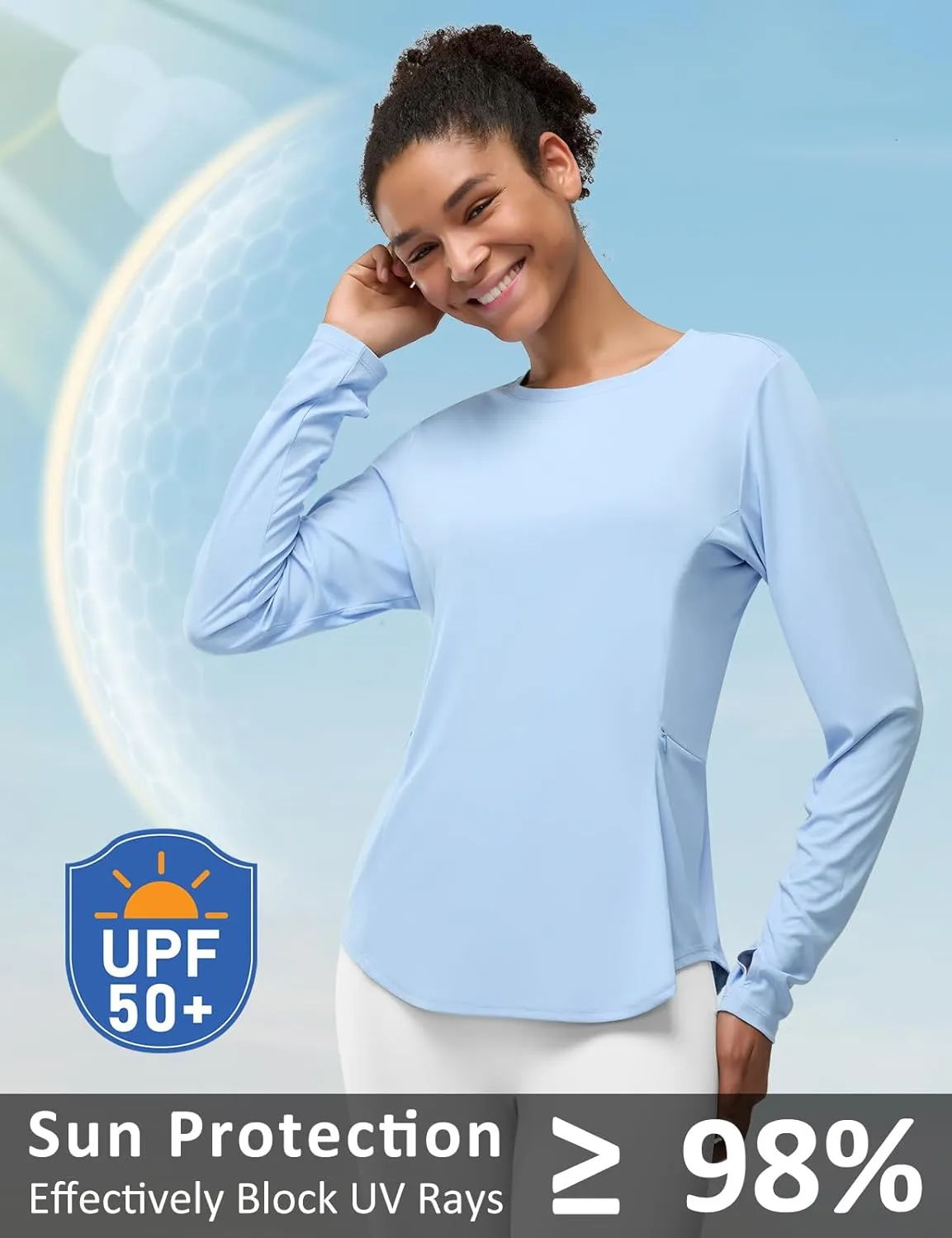 Womens Zipper Pockets Long Sleeve Rash Guard UPF 50  Sun Protection Shirts for Hiking Outdoor Workout Swim Shirt