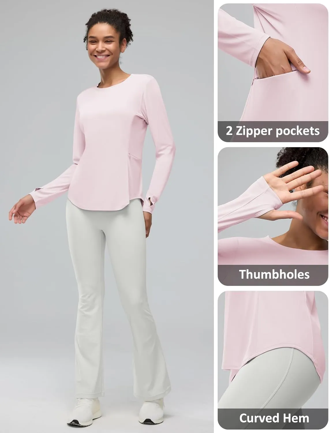 Womens Zipper Pockets Long Sleeve Rash Guard UPF 50  Sun Protection Shirts for Hiking Outdoor Workout Swim Shirt