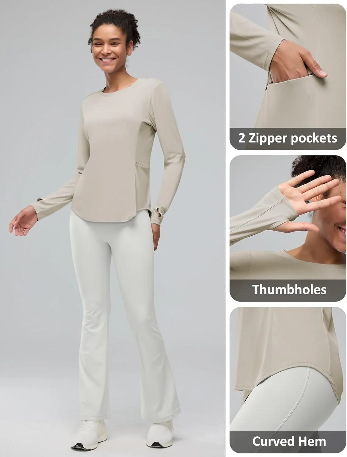 Womens Zipper Pockets Long Sleeve Rash Guard UPF 50  Sun Protection Shirts for Hiking Outdoor Workout Swim Shirt